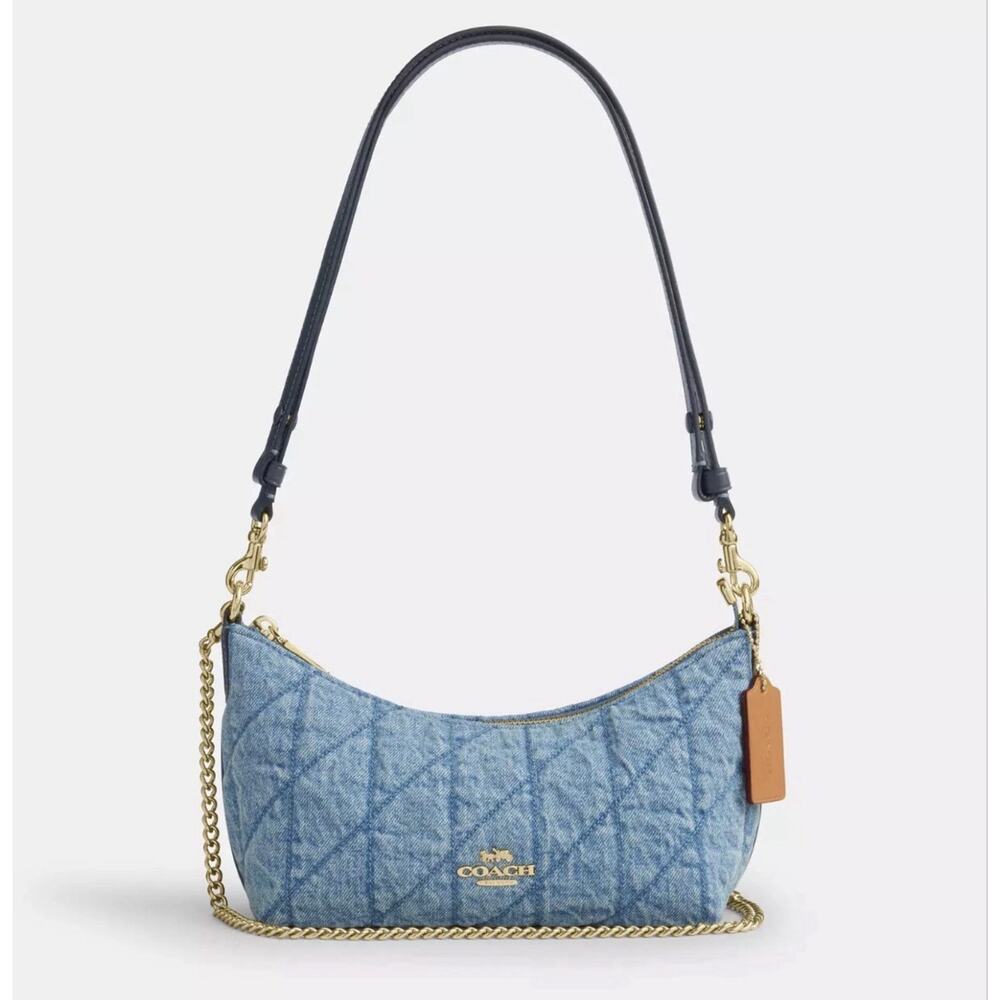 NWT Coach Caitlin Shoulder Bag With Quilting CDZ89 Gold/Indigo - Picture 6 of 8